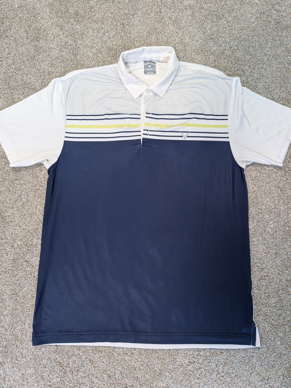 Callaway Golf Shirt Mens Medium M Opti-Dri Polo Short Sleeve Striped Navy White